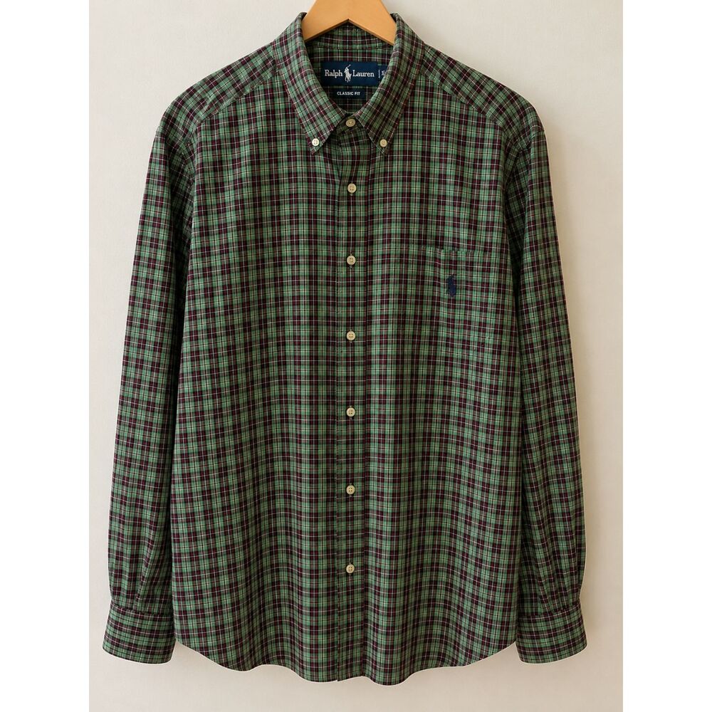 Polo Ralph Lauren Classic Fit Button-Down Shirt | Men's XL | Green Plaid | EUC